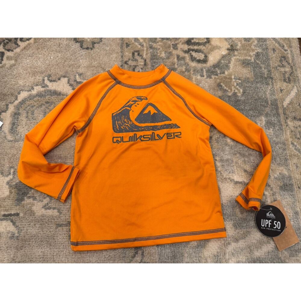 Quiksilver Boys Sz 4 UPF 50 Long Sleeve Orange Rash Guard Swim Shirt NWT